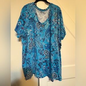 Woman Within Teal Paisley Short Sleeve V-Neck Top